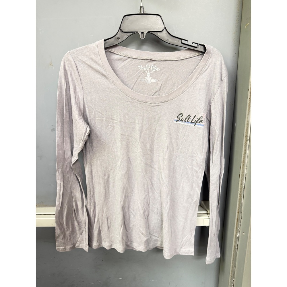 Salt Life Womens Long Sleeve Graphic Tee Grey Lavender Vacation State of Mind M